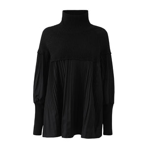 Puff Sleeve Pressed Turtleneck Sweater