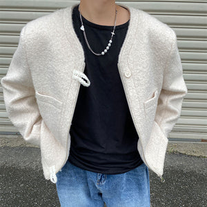Simple Woolen Zipper Short Coat