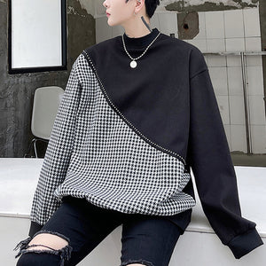 Plaid Stitching Irregular Sweatshirt