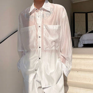 Sheer Organza Large Pocket Loose Shirt
