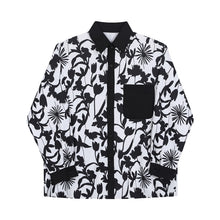 Load image into Gallery viewer, Black and White Floral Lapel Shirt
