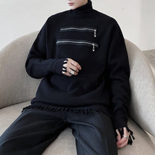 Load image into Gallery viewer, Dark Fringe Zipper Trim Turtleneck Sweater
