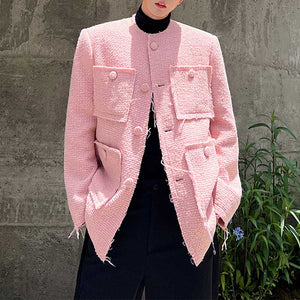 Vintage Pink Frayed Collarless Jacket