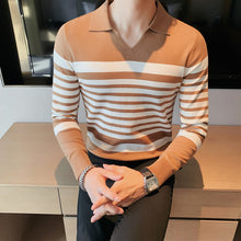 Load image into Gallery viewer, Striped Long-sleeve Knitted Polo Shirt
