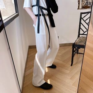 Draped Straight Casual Wide Leg Trousers