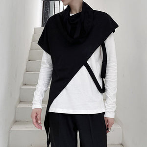 Irregular Pile Collar Vest T-Shirt Two-Piece Set
