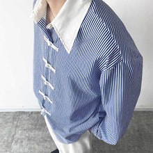 Load image into Gallery viewer, Vintage Buckle Design Blue Striped Shirt
