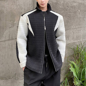 Three-Die Crinkle Textured Contrast Lapel Jacket