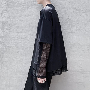 Thin Mesh Panel Crew Neck Long Sleeve T-Shirt