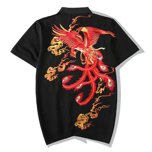 Phoenix Embroidered Short Sleeve Lapel T-Shirt