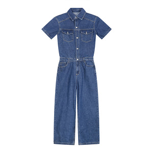 Summer Short Sleeve Denim Jumpsuit