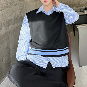 Fake Two Piece Stripe Panel Shirt