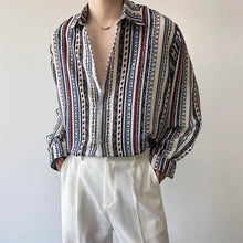 Load image into Gallery viewer, Vintage Stripe Print Lapel Long Sleeve Shirt
