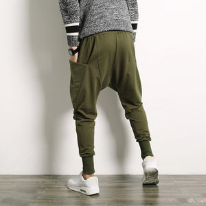 Solid Color Drop Crotch Harem Pants