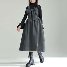 Load image into Gallery viewer, Woolen Bowknot Suspender Dress
