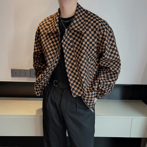Checkerboard Lapel Cropped Jacket