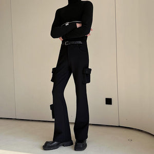 Mid-Low Rise Slim Cargo Pockets Flared Pants