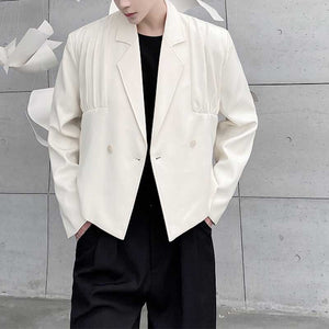 Simple Pleated Lapel Cropped Jacket