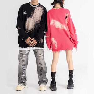 Pin Embellishments Tie-dye Ripped Couples Sweaters