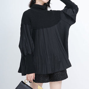 Puff Sleeve Pressed Turtleneck Sweater