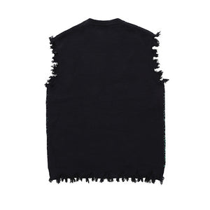 Dark Figure Jacquard Knit Tassel Sweater Vest