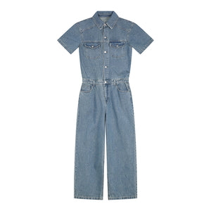 Summer Short Sleeve Denim Jumpsuit