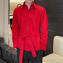 Load image into Gallery viewer, Belted Long Sleeve Loose Shirt
