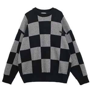 Black Checkerboard Crewneck Sweater