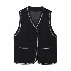 Contrast Color Covered Decorative Braided Vest