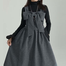 Load image into Gallery viewer, Woolen Bowknot Suspender Dress
