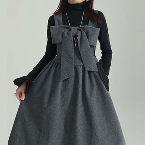 Woolen Bowknot Suspender Dress