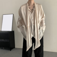 Load image into Gallery viewer, Solid Color Pleated Ribbon Casual Shirt
