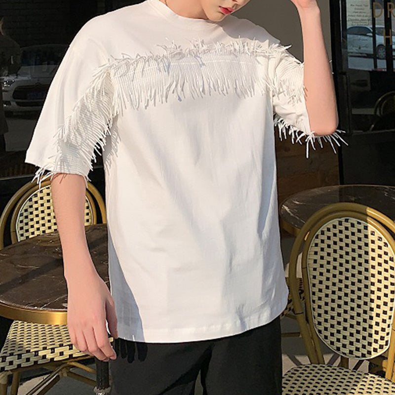Fringed Loose Five-point T-shirt