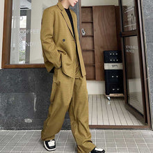 Load image into Gallery viewer, Retro Khaki Check Simple Blazer And Pant Set
