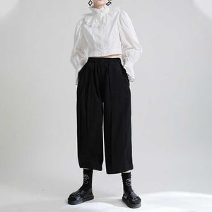 Solid Color High Waist Cropped Wide Leg Pants