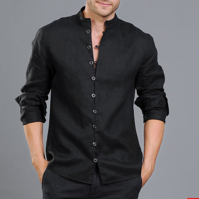 Stand-up collar Long-sleeved Linen Shirt
