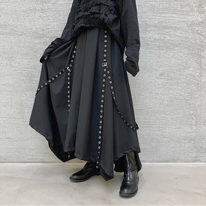 Webbing Irregular Oversized Wide-leg Culottes Hakama Pants