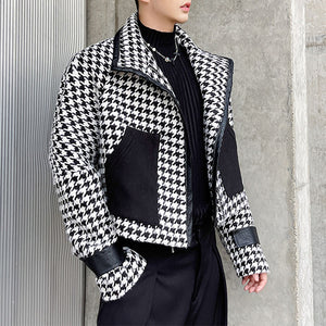Houndstooth Cropped Casual Jacket