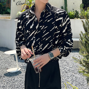 Splattered Graffiti Print Balloon Sleeve Shirt