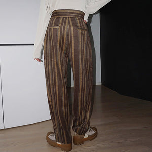Retro Striped High-waist Casual Pants