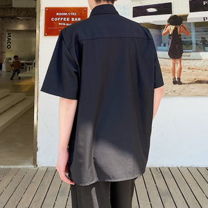 Black Patch Trim Pullover Short Sleeve Shirt