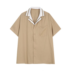 Contrast Striped Lapel Short Sleeve Shirt