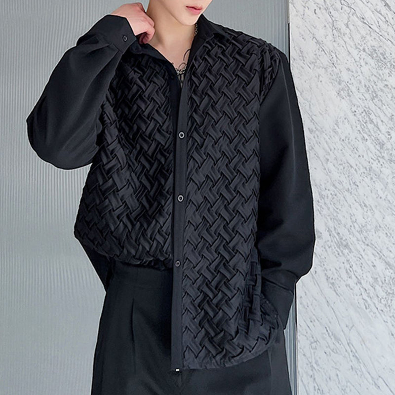 Pleated Weave Decorative Long Sleeve Shirt