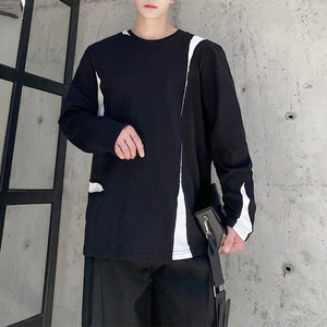 Contrast Panel Crew Neck Long Sleeve T-Shirt