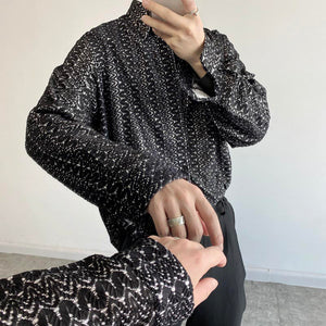 Sequin Lapel Black Long Sleeve Shirt