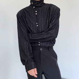 French Vintage Pleated Shoulder Pad Shirt