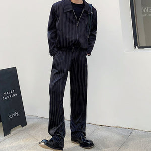 Pinstripe Large Lapel Work Jacket