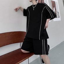 Load image into Gallery viewer, Contrast Color Line Decoration Casual T-shirt Shorts Suit
