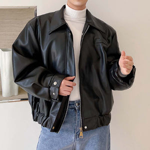 Short Shoulder Pad PU Leather Jacket
