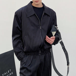 Pinstripe Large Lapel Work Jacket